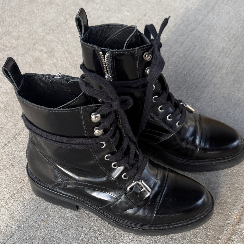 All Saints Donita Black Lace-Up combat boots